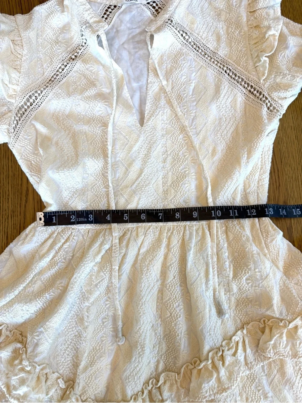 Tularosa Cream Crochet Mini Dress Ruffle Boho Long Sleeve Lace Size S